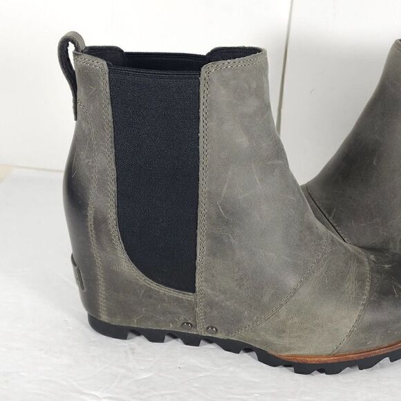Sorel Women's Lea US6 Wedge Waterproof Leather Gray Chelsea Ankle Booties Boots - Picture 9 of 12